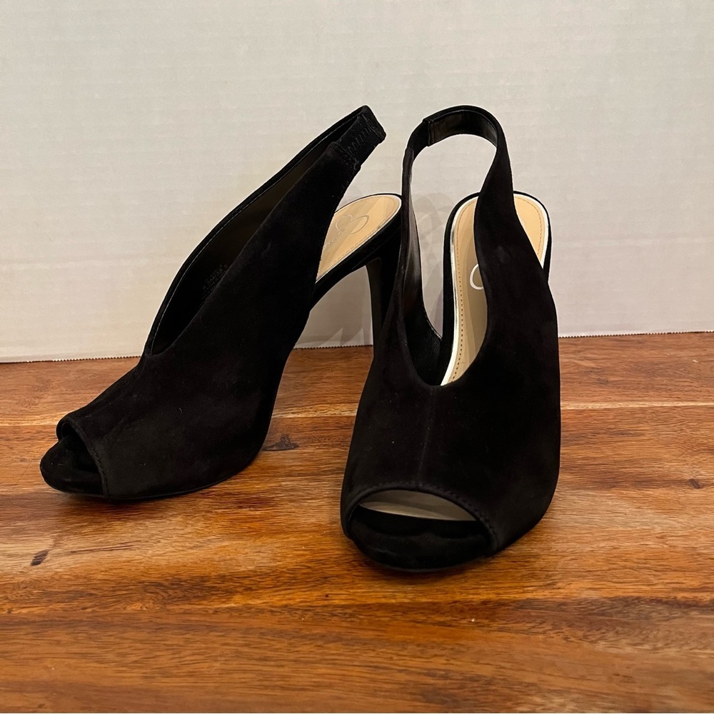 Jessica Simpson black suede shoes, size 8 1/2 leather, upper like new condition